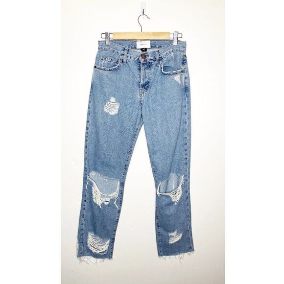 Current Elliott The Original Straight Leg Jeans Distressed Raw Hem Crop Size 25 - Picture 1 of 9